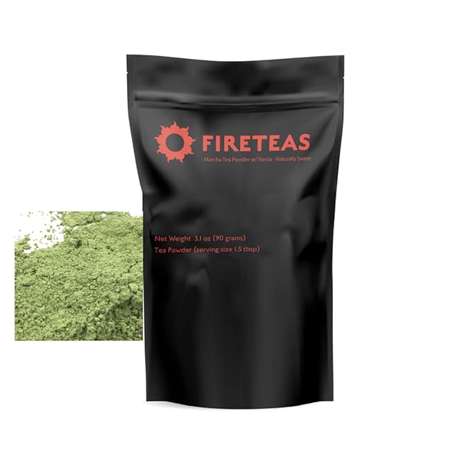 FIRE TEAS Sugar Free Matcha Tea with Stevia - Naturally Sweetened Green Tea Powder -)