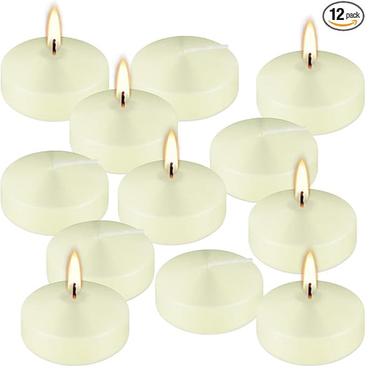 12-Pack Ivory Floating Candles (2") - Waterproof Wedding/Party/Spa Decor, Long-Lasting Burn
