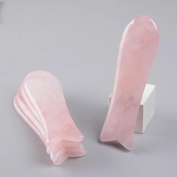 LZLRUN Rose Quartz Jade Roller Real Jade Gua Sha Board Mushroom Massager Face Lifting Tool Facial Guasha Massage Tool (Fish Shape)