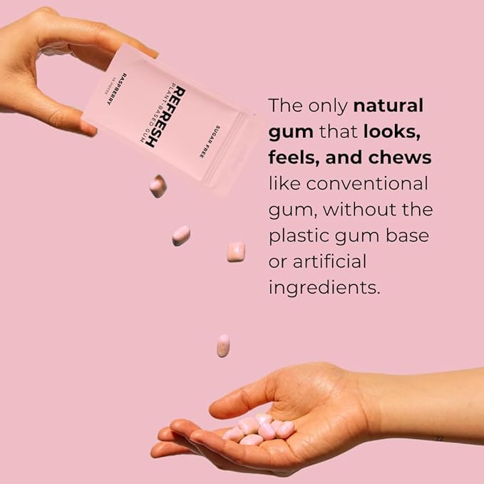 Refresh Gum Raspberry –Xylitol, Sugar Free Chewing Gum Pouches, Natural Flavor & Organic Ingredients – Aspartame Free, Plant-Based, Non-GMO – 45 Pieces Each, 3 Pack