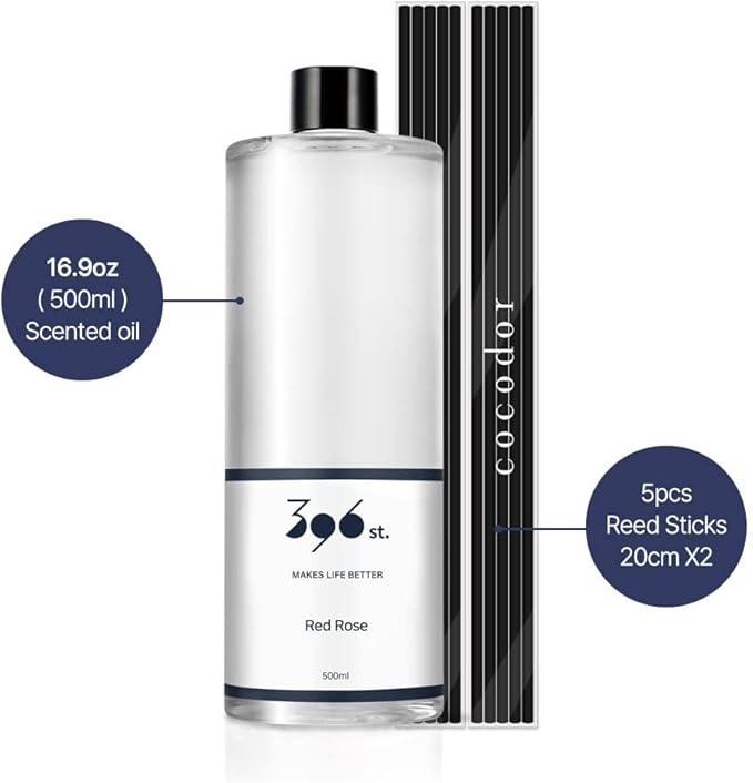 396 St. Vanilla Lavender Scented Oil Refills for Reed Diffuser, 16.9oz(500ml), 10 Fiber Reed Sticks, Home Fragrance