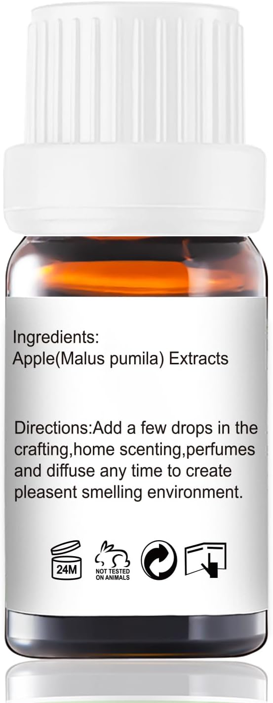Apple Fragrance Oil 10ml - Sweet Crisp Apple Scented Oil for Diffuser, Home Fragrance, Candle Making, Soap, Bath Bombs, Perfume, Long-Lasting Aroma
