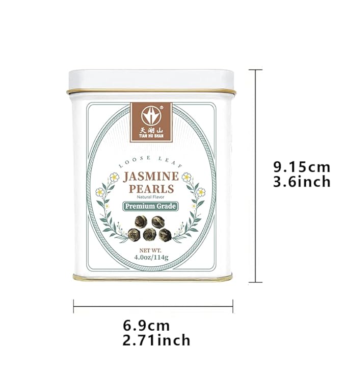 TIAN HU SHAN Jasmine Tea Jasmine Dragon Pearls Green Tea Loose Leaf 4oz (114g) Tin