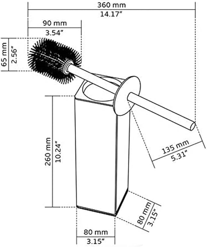 BGL Standing Toilet Brush and Holder GunGrey Aluminium Toilet Bowl Cleaner Brush and Holder for Bathroom Storage and Organization, Square Design Sturdy and Space Saving
