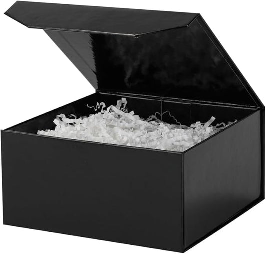 1 Pcs 6x6x3 Inch Black Magnetic Gift Box Small Magnetic Box with Crinkle Paper Black Small Gift Box with Shredded Paper Luxury Gift Boxes with Lids for Presents
