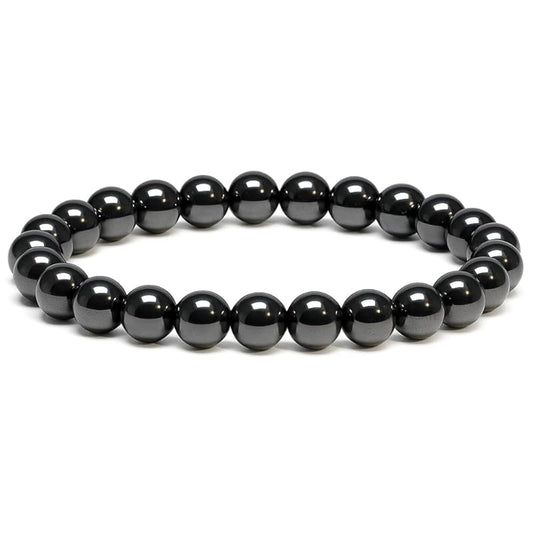 Hematite Crystal Bracelet – Healing Crystal Bracelet for Women and Men – 8mm Round Beaded Bracelet for Anxiety Relief – Elastic Adjustable Size Bead Calming Bracelet