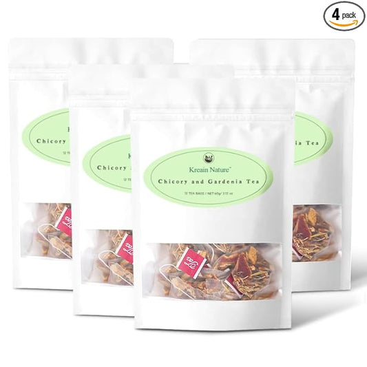 12 Bags Chicory & Gardenia Herbal Tea - Supports Blood Sugar, Digestion, Weight & Sleep, Natural Sugar-Free Blend, Vegan & Caffeine-Free (4 Pack)