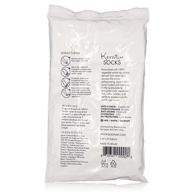 Bodipure All-In-1 Moisturizing Foot Mask, Keratin & Vitamin E Foot Mask for Dry Cracked Feet, Callus & Heel Softening, Easy-to-Use Pedicure Foot Repair, Chemical-free Feet Treatment 12 Pairs