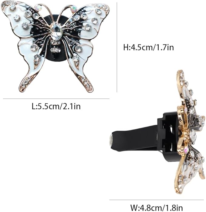 2pcs Black Butterfly Car Air Freshener Vent Clips Bling Car Accessories for Women Refillable Scents Diffusers