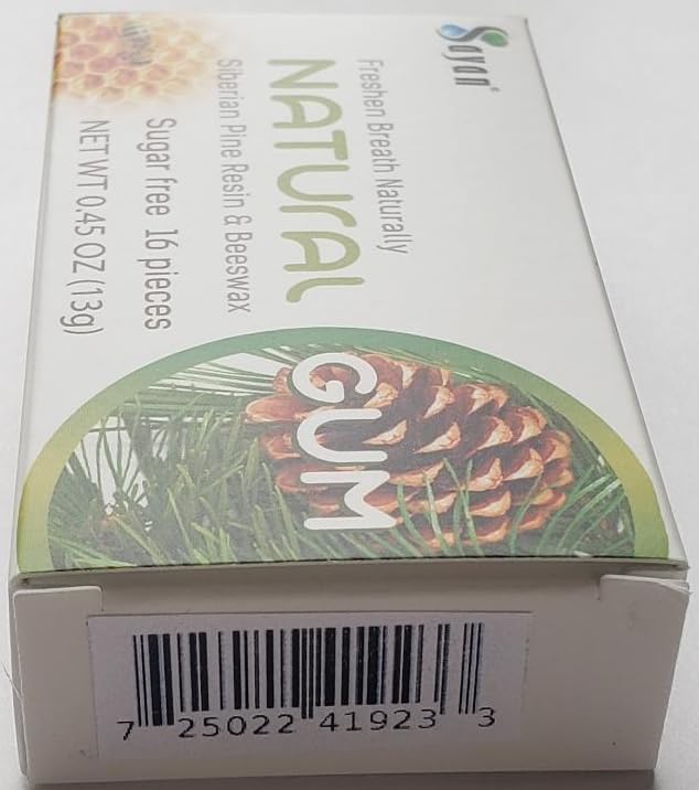 Sayan Sugar Free All Natural Gum, Siberian Pine Tree Resin and Beeswax Chewing Gum for Fresh Breath, Vegetarian, Non-GMO, No Sugar, Gluten Free, Aspartame Free, No Preservatives - 1 Pack (16 Pieces)