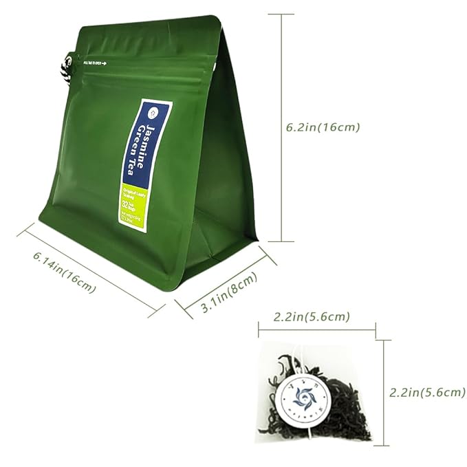 RIANTEA Jasmine Green Tea Bags - 32 Individually Wrapped Teabags (2.25oz/62g) - Low Caffeine, Smooth Flavor - Hot or Iced Tea - Original Leafy Tea