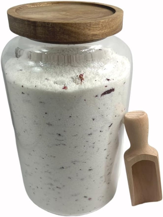 83 oz Bath Salts Glass Jar with Wooden Lid and Scoop,Bathroom Decor Container,Airtight Storage Bathtub Accessories for Women