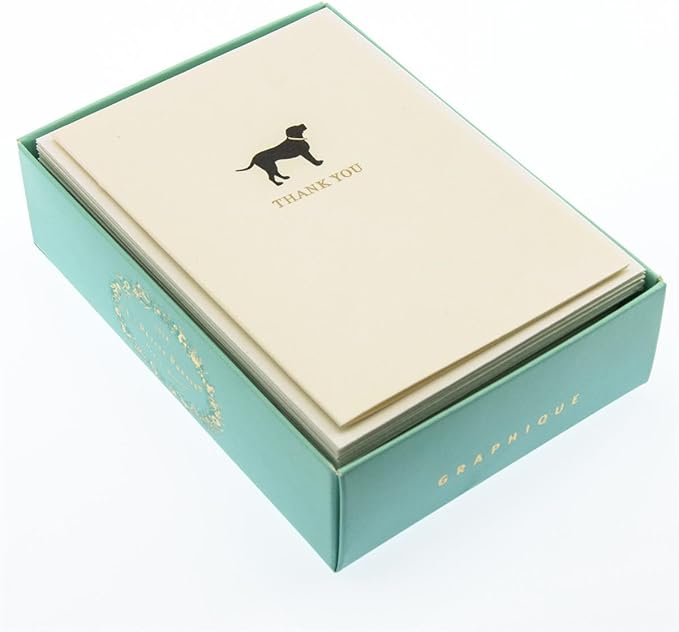 Graphique La Petite Presse Boxed Blank Thank You Cards - Black Lab with Gold Foil - Perfect Thank Yous for Gifts, Weddings, Bridal Showers, and More - Pack of 10 Cards with Envelopes (3.25 x 4.75")