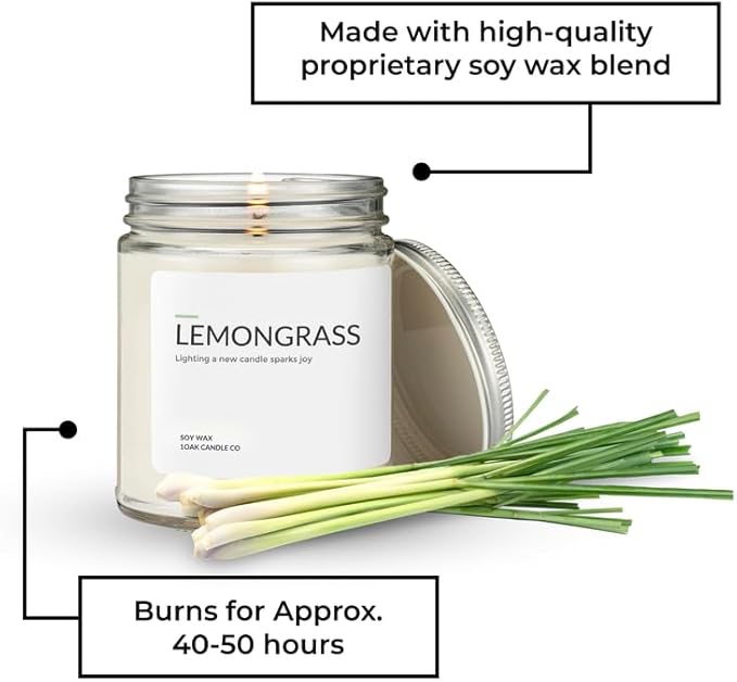 1OAK Soy Wax Scented Candles (Lemongrass) - Soy Candles for Home Scented - Long Burning Premium - Hand-Poured (7oz.)