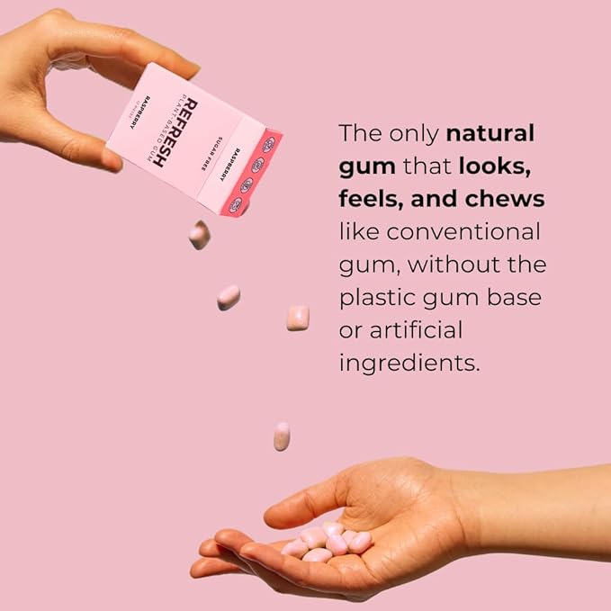 Refresh Gum, Xylitol, Sugar Free, Natural, Chewing Gum, Natural Flavors & Organic Ingredients, Plant-Based, Plastic Free, Non GMO, Gluten Free, Vegan, Bubble Gum Flavor, 12 Pcs, 12 Pack