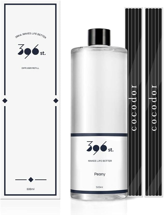 396 st. Reed Diffuser Oil Refill, Peony, 16.9oz(500ml), 10 Fiber Reed Sticks/Home Fragrance, Scented Oil Refills, Oils for Reed Diffuser, Home Décor