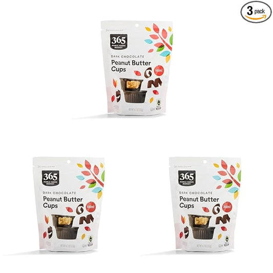 365 by Whole Foods Market, Mini Dark Chocolate Peanut Butter Cups, 4.7 Ounce (Pack of 3)