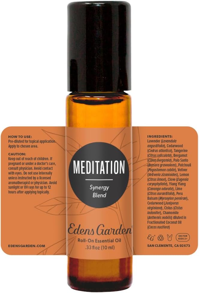 Edens Garden Meditation Essential Oil Roll-On Blend- 100% Pure Premium Grade, Natural, Therapeutic, Aromatherapy, Kid & Skin Safe, The Best for Comfort, Relaxation Pre-Diluted 10 ml (.33 fl oz)