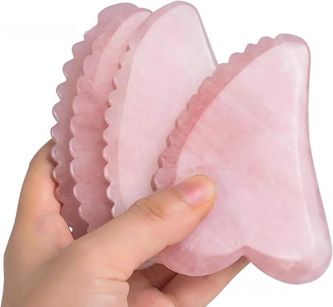 LZLRUN Rose Quartz Jade Roller Real Jade Gua Sha Board Mushroom Massager Face Lifting Tool Facial Guasha Massage Tool (Serrated)