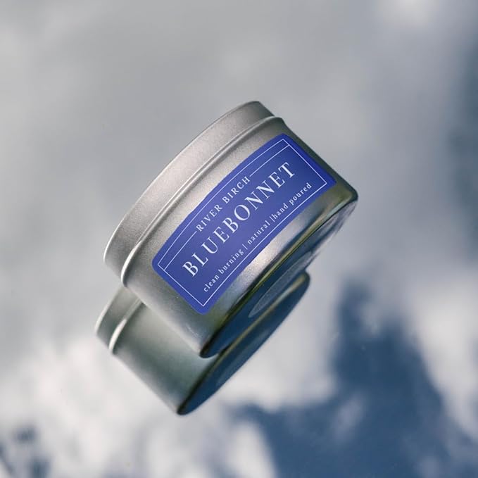 River Birch Premium, All-Natural, Non-Toxic Soy Wax Candle | Bluebonnet Scented | 8 oz. Silver Travel Tin | Cozy Relaxing Gifts for Home