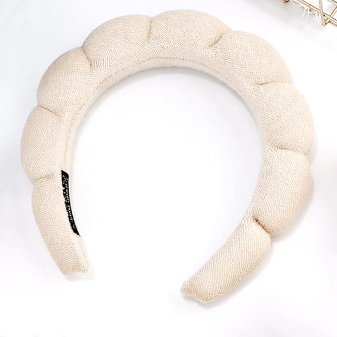 Spa Headbands for Washing Face or Facial Makeup Headbands Bubble Skincare Headbands Drunk Elephant Terry Cloth Puffy Skin Care Hairbands for Mask Treatment, Beige
