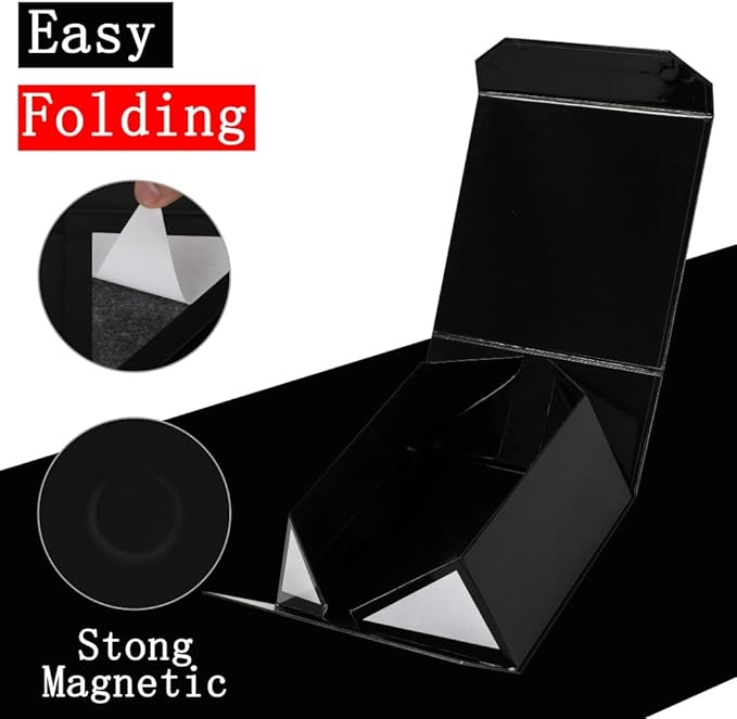 1 Pcs 6x6x3 Inch Black Magnetic Gift Box Small Magnetic Box with Crinkle Paper Black Small Gift Box with Shredded Paper Luxury Gift Boxes with Lids for Presents