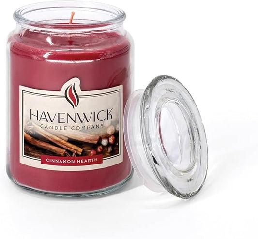 Havenwick Cinnamon Hearth Soy Blend 22-oz Large Jar Candle, Long Lasting 110-130 Hour Burn Time with Single Cotton Wick, Perfect Holiday Cinnamon Scented Candles for New Home Gift & Christmas Gift