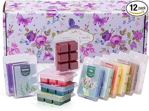 Scented Soy Wax Melts - Set of 12 Assorted 2.5oz Wax Cubes/Tarts - Bulk Value Home Fragrance for Candle Wax Warmer - Refreshing Scents for Your Space