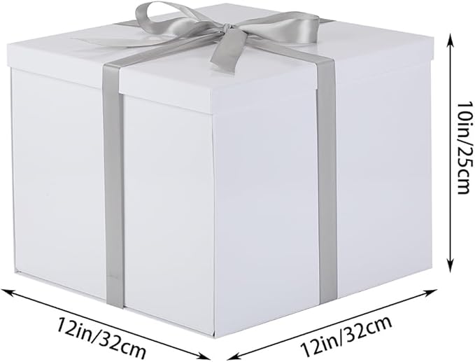 Large Gift Box with Lid 12.5x12.5x10 Inches, White Gift Boxes for presents Packaging for Birthdays, Valentine's Day, Christmas, Anniversaries (Include Shredded Paper Fill, Envelope Card Ribbon)