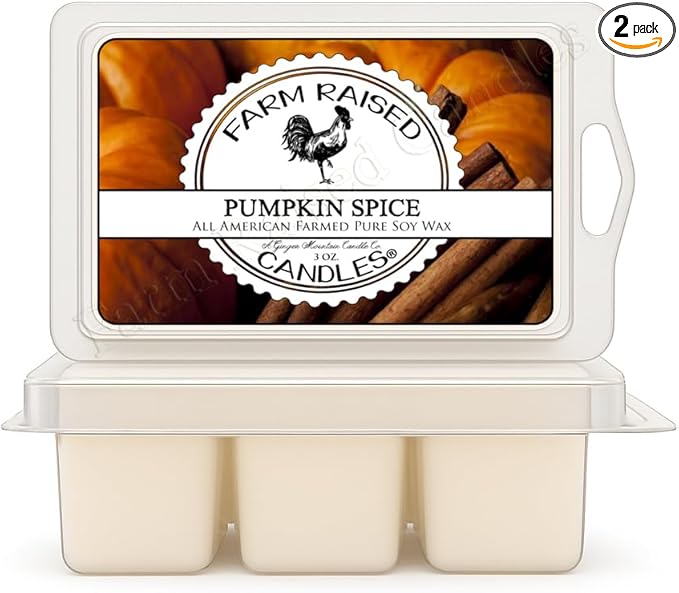 Farm Raised Candles – Pumpkin Spice Wax Melts 2-Pack | Fresh from The Farm Soy Wax Melts | 6 oz Total (Two 3 oz Clamshells, 12 Cubes) | Hand-Poured Autumn Scent for Wax Warmers