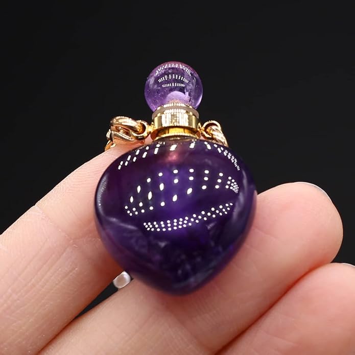 1pcs Natural Amethyst Stone Perfume Bottle Pendant Pearl Bead Chain Rectangle Heart Necklace for Women Jewelry Free Accessory Glasses