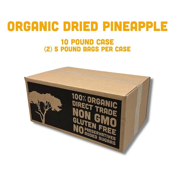 Mavuno Harvest Pineapple Dried Fruit Snacks | Organic Dried Pineapple Chunks | Gluten Free Healthy Snacks for Kids and Adults | No Sugar Added, Vegan, Non GMO, Direct Trade | Bulk 10 Pounds