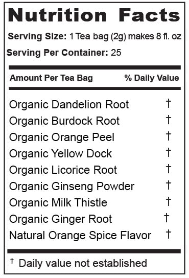 2-in-1 Organic Liver Detox Tea & Spleen Detox Tea - Organic Dandelion Root, Burdock Root, Ginger Root & Orange Peel, Orange Spice Flavor - Supports Liver, Gallbladder & and Spleen Health - Made in USA
