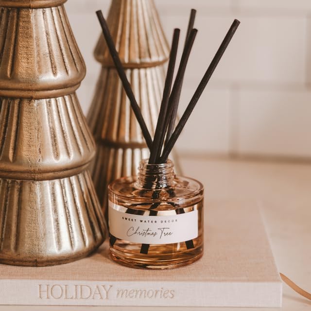 Sweet Water Decor Christmas Tree Reed Diffuser Set - Spruce, Pine Needles, Cedar, and Moss Scented Diffusers - Scent Diffusers for Home, Long Lasting Fragrance, Made in The USA