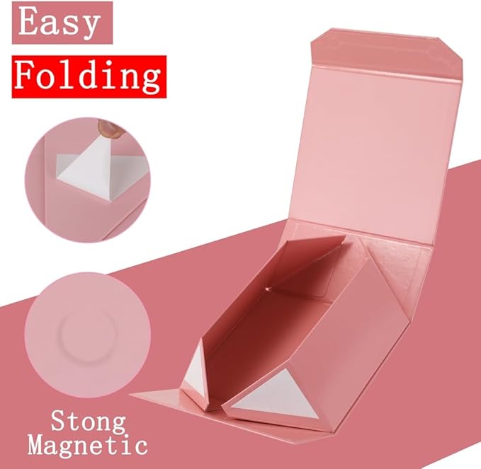 1 Pcs Small Pink Gift Box 8x8x4 Inch Magnetic Gift Box Small Magnetic Box with Crinkle Paper Pink Small Gift Box with Shredded Paper Luxury Gift Boxes with Lids for Presents