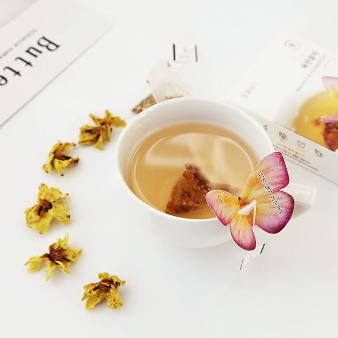 KKOKDAM Fancy Korean Tea Set Sampler – 3 Flavor Yellow Teas, Variety Pack with Butterfly Bags – Perfect and Elegant Korean Gift Box for Women- Perfect as Unique Tea Gifts or Gift Set for Women