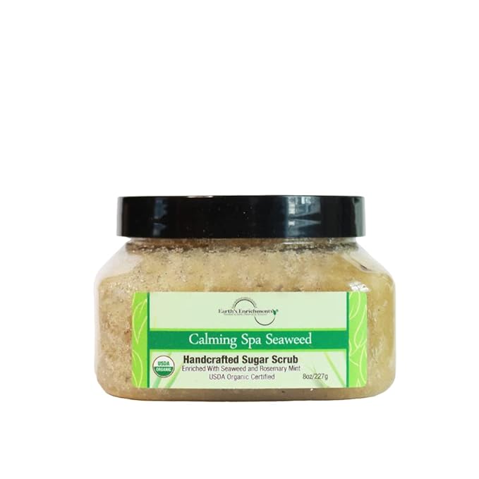 Earth's Enrichments Organic Sugar Scrub Vegan, Peppermint, Rosemary, Seaweed Body Scrub, Exfoliating, Great for Rough, Dry Skin, Lips, Feet and Elbows, Coconut Oil and Avocado Oil, 8oz