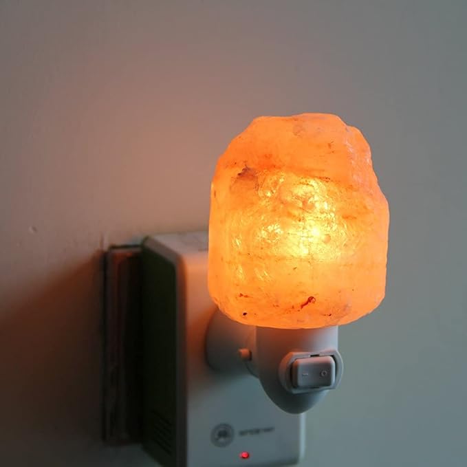 Himalayan Salt Lamp Night Light Plug in, Certificated 360 Degree Rotatable Wall Plug with Extra 2 Replacement Bulbs Bathroom Bedroom Night Light, Pink Crystal Rock Salt Hand Crafted
