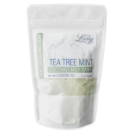 Luxiny Vegan Milk Bath Soak Made with Coconut Milk Powder & Sweet Almond Oil Which Creates A Bath Bomb Dust Soothing Fizz, 8oz (Tea Tree Mint)