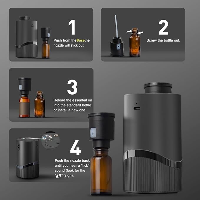 Waterless Essential Oil Diffuser - Car Aroma Diffuser, Portable Smart Scent Air Machine 1/2/3 & Continuous Mist, Anti-TIPP, Timer Setting and Auto-Off Function (White)