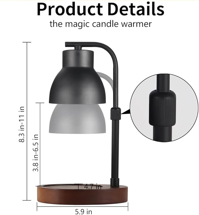 Dimmable Candle Warmer Lamp Adjustable Height Electric Wax Melt Warmer for Jar Scented Candles Suitable for Home Office Decor Birthday Gifts for Women Mom Grandma(with 2 Bulbs)