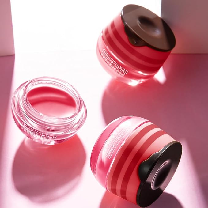 2 Pcs Lip Balm Honey Pot, Honey & Strawberry Moisturizing Lip Mask Reduces Lip Lines and Exfoliator, Prevention Dry & Cracked Lip. (Honey & Strawberry)