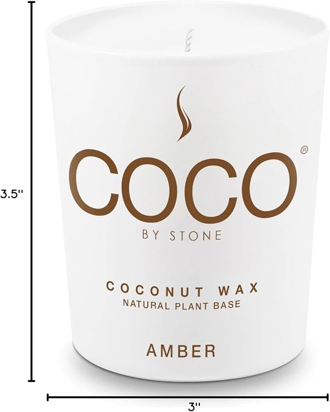 COCO by Stone 6.5oz Candle, Coconut Apricot Wax Candle for Home (Amber) Home Fragrance Products, 1 Wick Candle, Enhance Indoor Aroma, Vegan & Cruelty-Free, Clean Burning and Hand Poured Candle