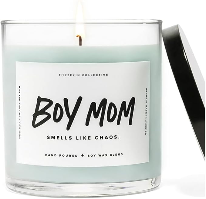 ThreeKin Scented Candles for Boy Mom, Natural Soy Wax Candles for Home, Relaxing Aromatherapy for Moms, Driftwood Essential Oils with a Hint of Chaos, Long Lasting Candle Burns for 75 Hours