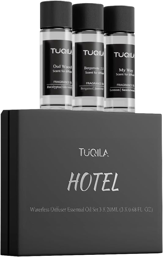 Hotel Luxury Essential Oil Set (3x20mL) – Scent Aromatherapy Oils for Diffusers – My Way, Bergamot 22, Oud Wood Scents –Idea for Home, Car, Hotel & Office – Long-Lasting Fragrance