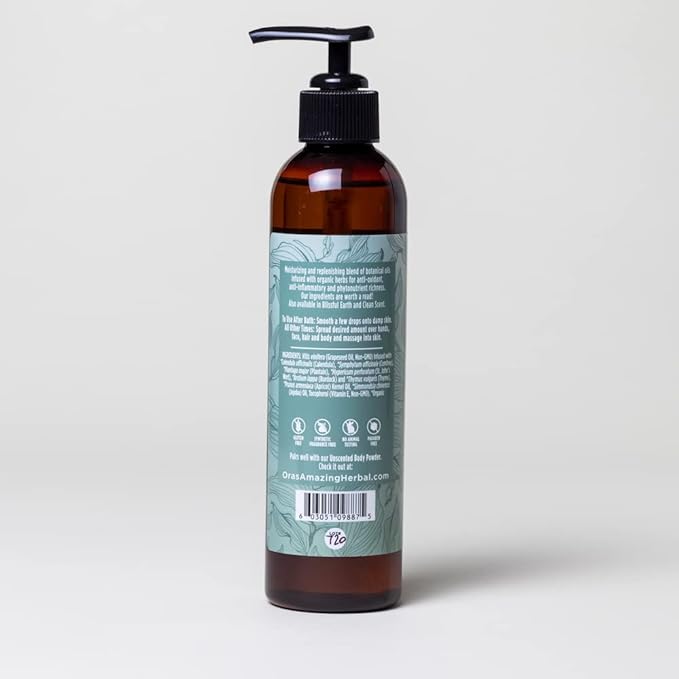 Ora's Amazing Herbal Unscented Body Oil, Fragrance Free Massage Oil with Pump, Moisturizing Body Oils for Men and Women, Herbal Infused Grapeseed Jojoba & Apricot with Calendula, 7.5 Fl Oz