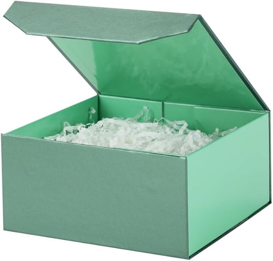 1 Pcs 6x6x3 Inch Green Magnetic Gift Box Small Magnetic Box with Crinkle Paper Green Small Gift Box with Shredded Paper Luxury Gift Boxes with Lids for Presents