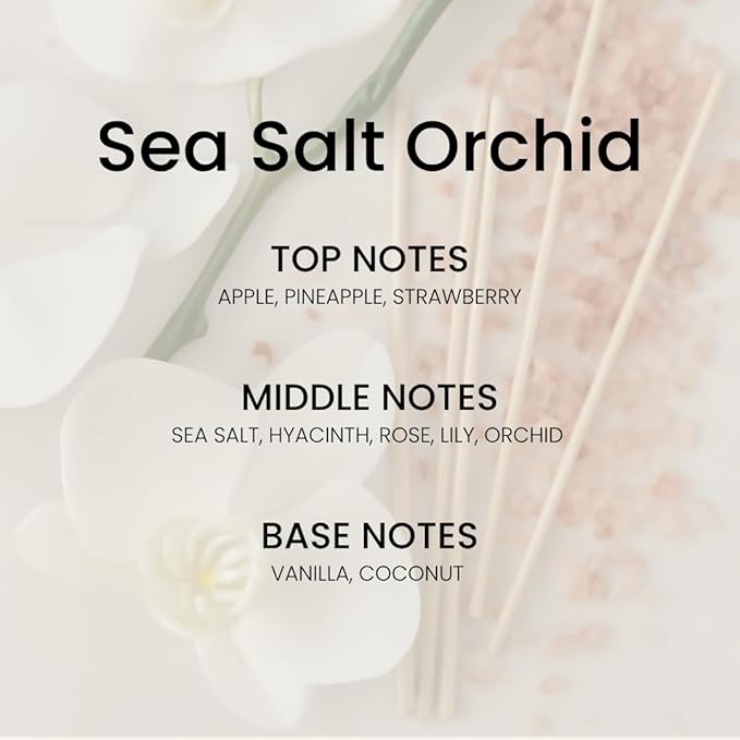 Sea Salt (Rose, Lily & Orchid) Reed Diffuser Set - Luxury Fragrance Reed Diffusers for Home, Office & Bathroom Décor -Long Lasting Scent Sticks Diffuser with Non-Toxic Oils (5.63 oz)