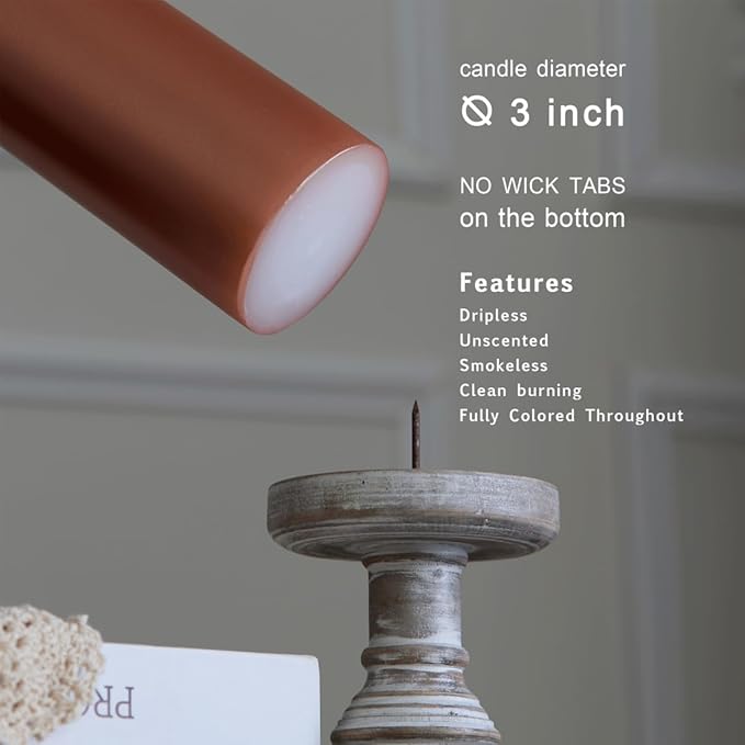 MOZEAL 3" x 6" Hand-Poured Unscented Candle, Dripless Pillar Candle Set of 3, Long Lasting Burning, Approx 120 Hours Burn Time, Rustic Country Style, for Harvest Festivities, Autumn Glow, Copper