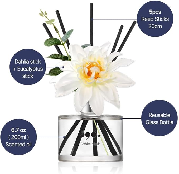 396 st. Dahlia Flower Reed Diffuser, Vanilla Lavender, 200ml(6.7oz) / Reed Diffuser Sets, Home Fragrance, Scented Oils, Home & Bathroom Décor